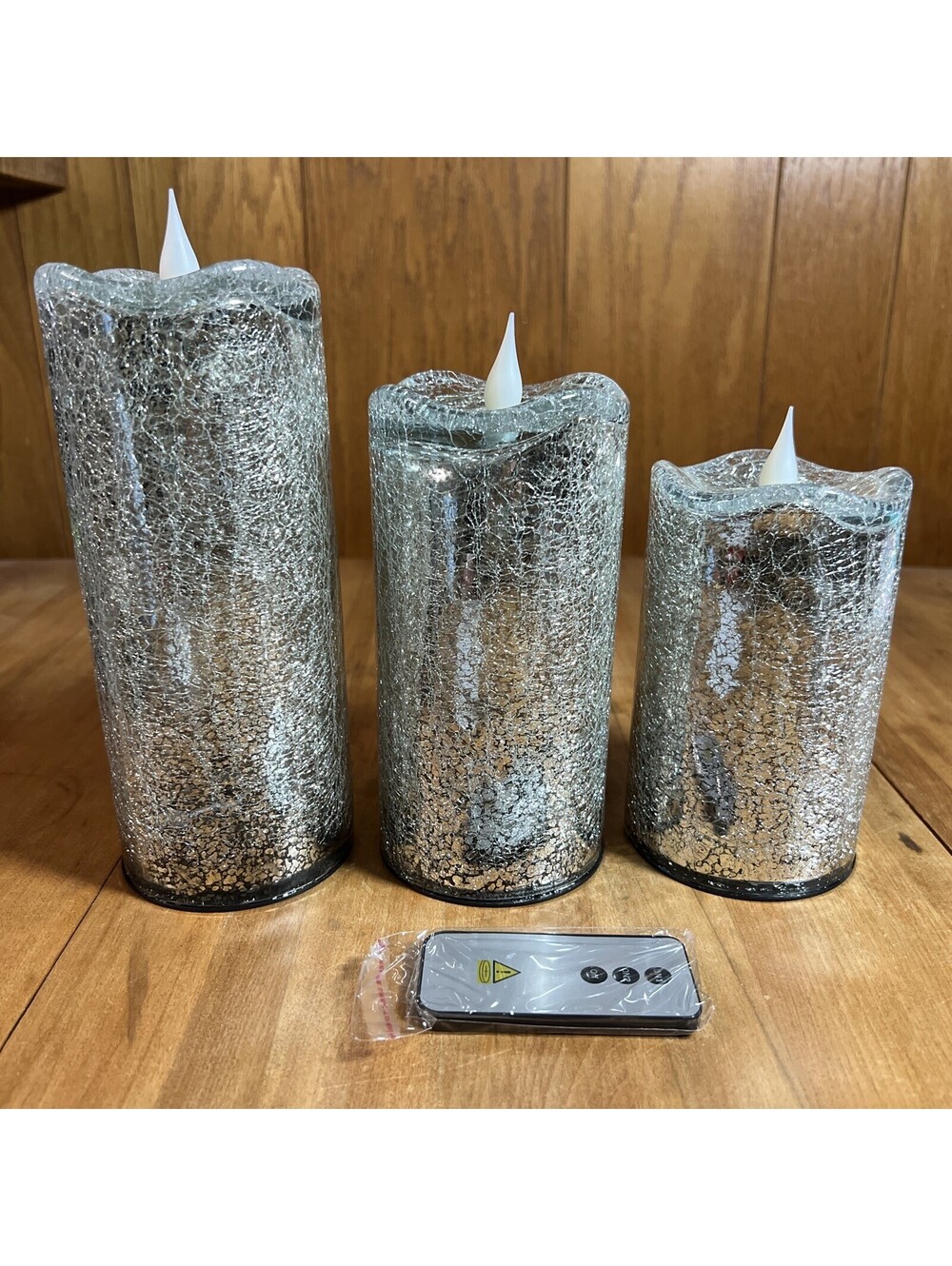 Valerie Parr Hill Set Of 3 Crackle Glass Illuminated Candles With Timers